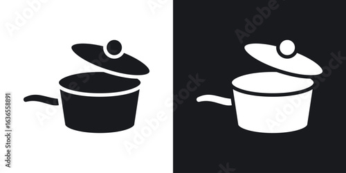 Sauce pan icon in black and white glyph versions