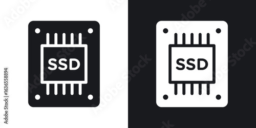 SSD drive icon in black and white glyph versions