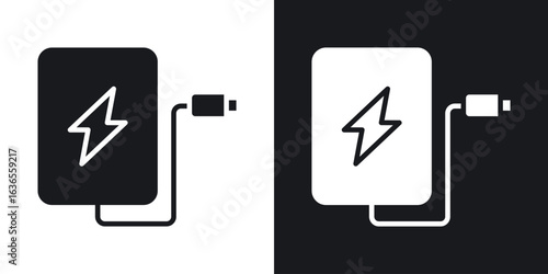 Power bank icon in black and white glyph versions