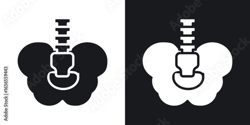 Pelvic area icon in black and white glyph versions