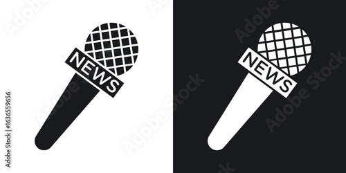 News microphone icon in black and white glyph versions