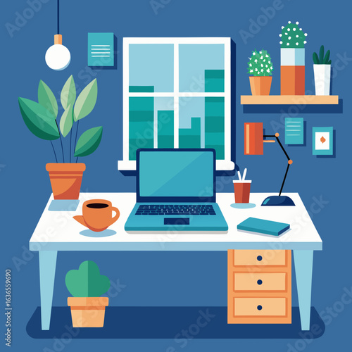 vector illustration of office desk