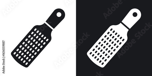 Microplane grater icon in black and white glyph versions