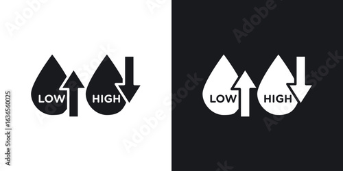 Low and high cholesterol icon in black and white glyph versions