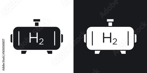 Hydrogen gas tank icon in black and white glyph versions