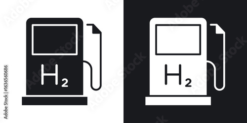 hydrogen fuel pump icon in black and white glyph versions