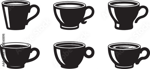 Set of vector coffee and tea cup icons illustration. coffee and tea glass silhouette icon set.