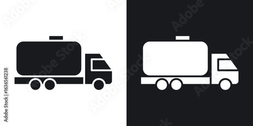 Fuel truck icon in black and white glyph versions