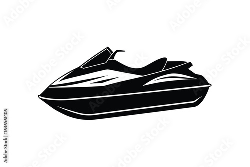 Sleek Jet Ski Watercraft Illustration in Black and White Silhouette Style for Summer Fun and Water Sports silhouette