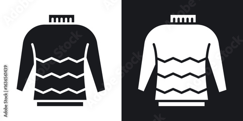 Female sweater icon in black and white glyph versions