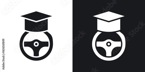 Driving school icon in black and white glyph versions