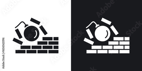 Demolition icon in black and white glyph versions