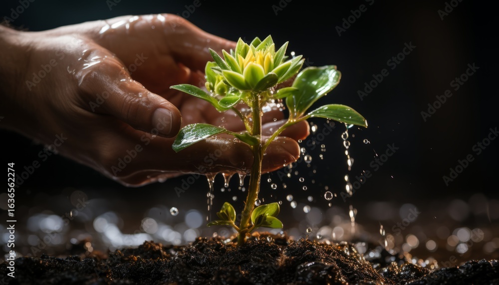 Fototapeta premium sprout of a seedling in human hands, ecology and life of plants.