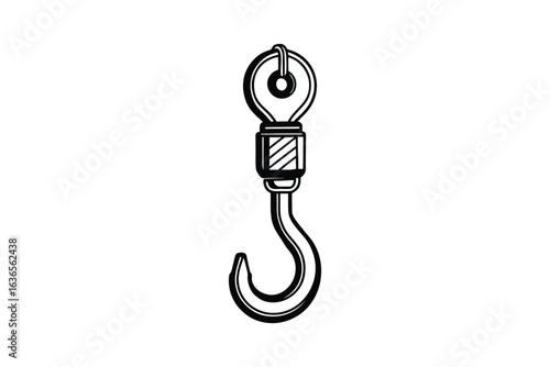 Detailed Black and White Illustration of a Crane Hook Featuring a Clean Silhouette Style silhouette