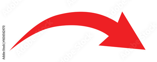 Red arrow curve graph isolated on transparent background.Red arrow Right vector Direction isolated on a white background. Simple red arrow.