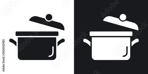 Cooking pot icon in black and white glyph versions
