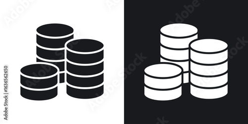 Coins stack icon in black and white glyph versions