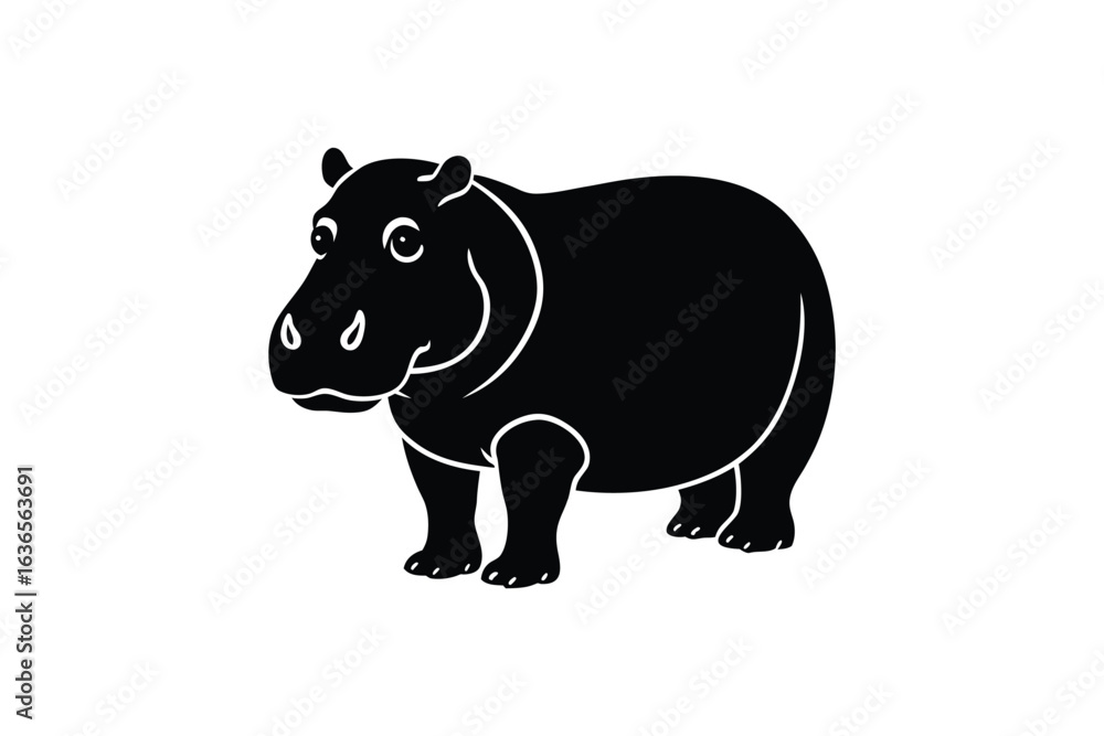 Fototapeta premium Hippopotamus Vector Illustration in Black and White Graphic Animal Design Hippo Silhouette