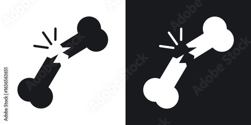 Broken bone icon in black and white glyph versions