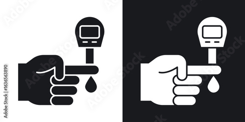 Blood sugar test icon in black and white glyph versions