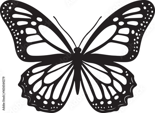 Black and white monarch butterfly silhouette insect