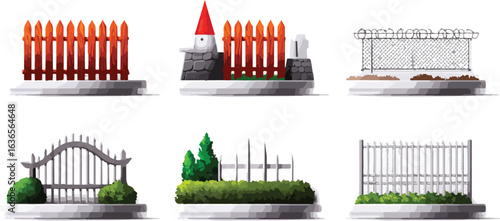 Variety of fences and gates illustrations
