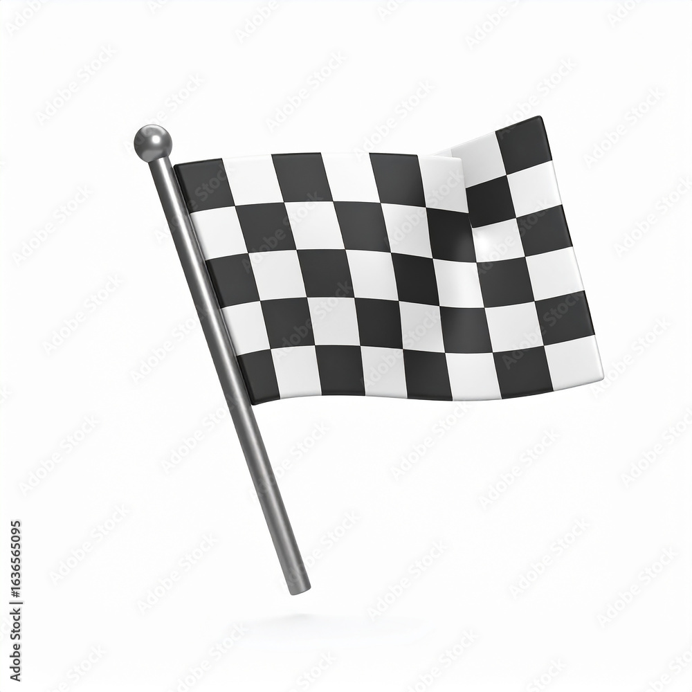 Fototapeta premium Checkered or chequered Racing Flags icon. 3d rendering isolated on white background. Cartoon plastic style.success, finishing, chequered, flag, end, finish, formula, race, winner, Generative Ai