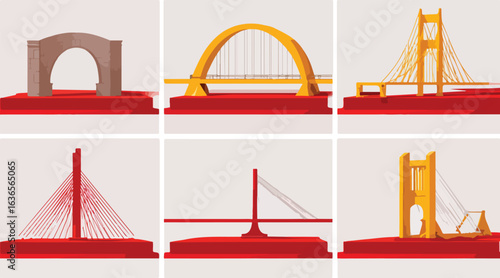Various bridge designs illustration