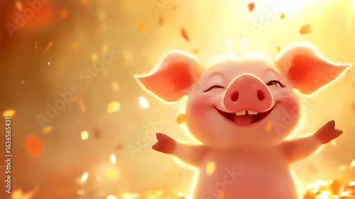 Happy Piglet in Autumn animated