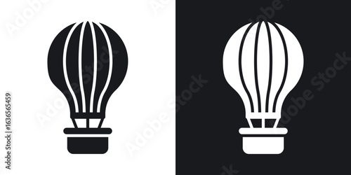 Hot air balloon icon in black and white glyph versions