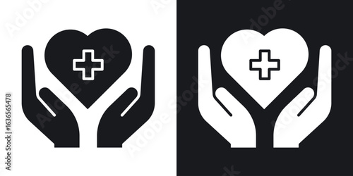 Health insurance icon in black and white glyph versions