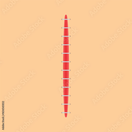 Lesion on skin vector. Scars with staples and sutures. Vector illustration.