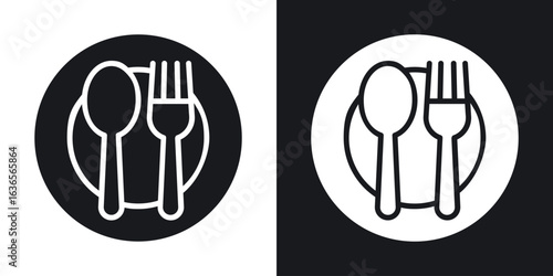Spoon and Fork icon in black and white glyph versions