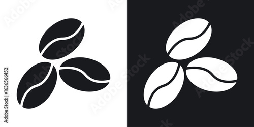 Coffee beans icon in black and white glyph versions