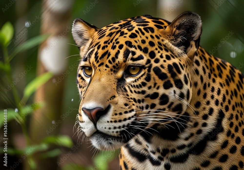 Fototapeta premium Close up of a Jaguar (Panthera onca) in natural habitat, Amazon rainforest, Loreto, Peru. 