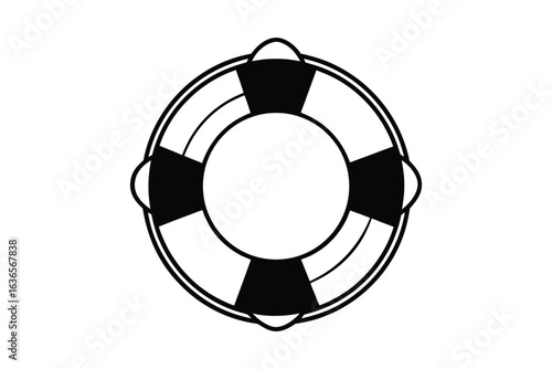 Black and White Life Preserver Illustration on White Background silhouette