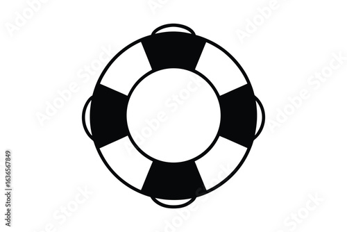 Black and White Life Preserver Ring Graphic Illustration silhouette