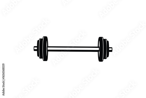 Simple Barbell Weightlifting Equipment Illustration in Black and White Silhouette