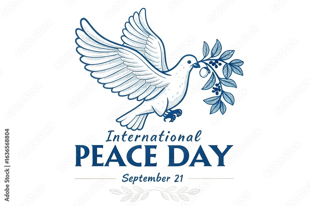 Obraz premium minimal international peace day greeting banner with bird olive design vector illustration