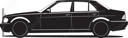 black and white retro car Solid Black Car Silhouette Side View for Automotive Branding