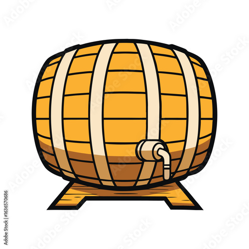 Wooden Beer Barrel Silhouette Illustration Tap Craft Brewery Design on White Background