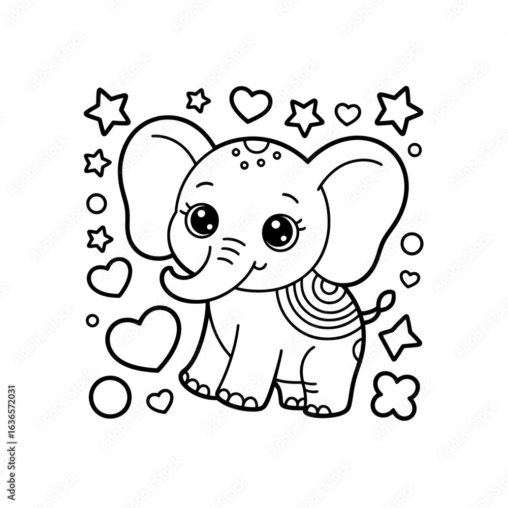 Adorable Cartoon Baby Elephant with Stars and Hearts Design Adorable Cartoon Baby Elephant with Stars and Hearts Design
