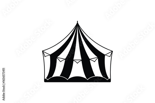 Stripped Circus Tent with Bunting Banner Illustration in Black and White Silhouette