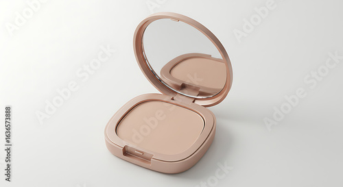 Elegant Blush Powder Compact in Rose Gold Packaging with Mirror for Makeup and Touch Ups on Clean White Background, High