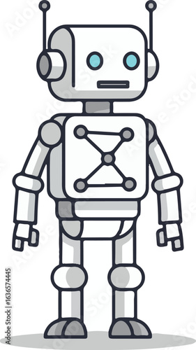 Cute Toy Robot Line Drawing Illustration blue robot holding a blank sign