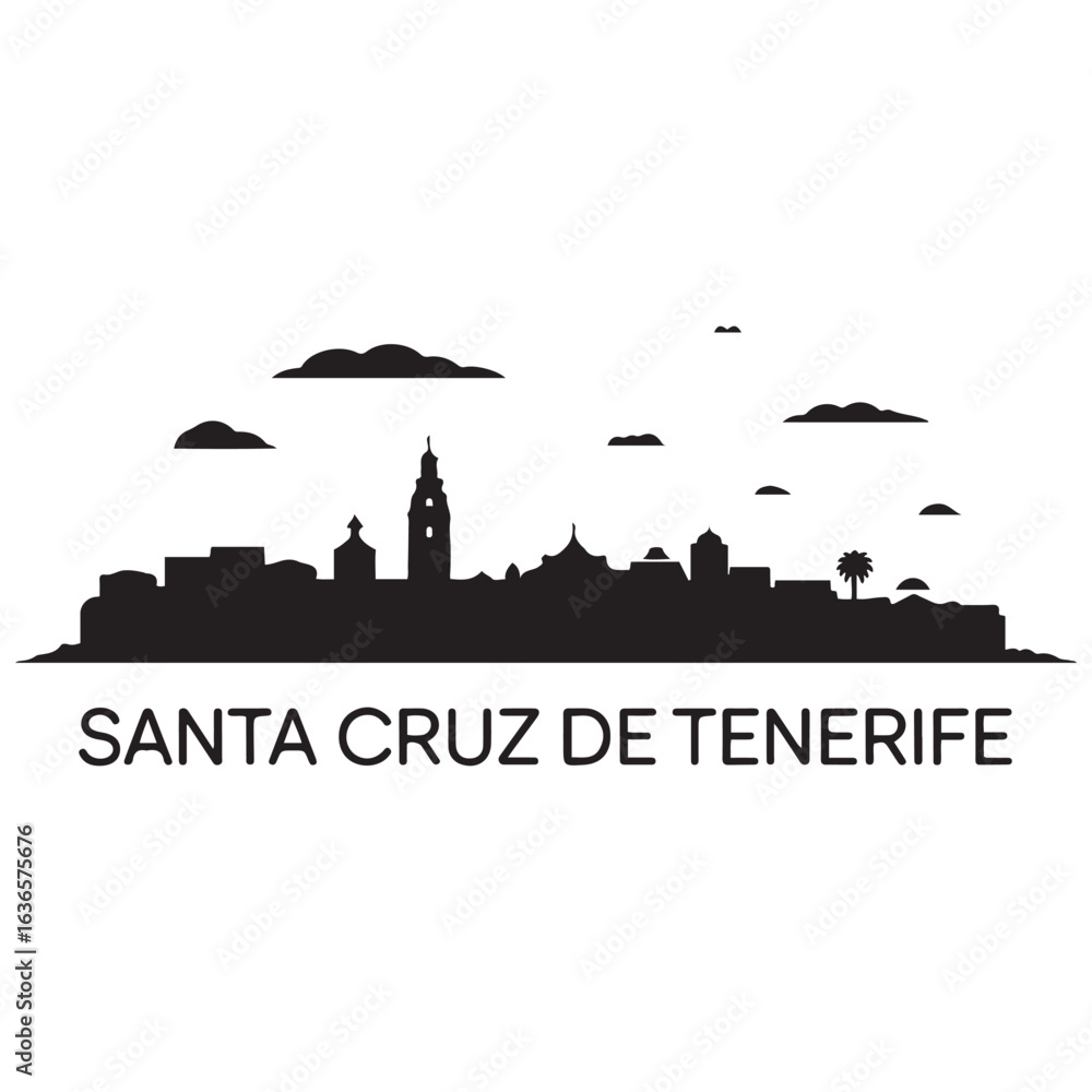 Fototapeta premium Santa Cruz de Tenerife skyline silhouette. Black Santa Cruz de Tenerife city. Vector black silhouette. with white background.