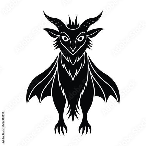 Bat Goat Silhouette Illustration Black Gothic Design Graphic on White Background