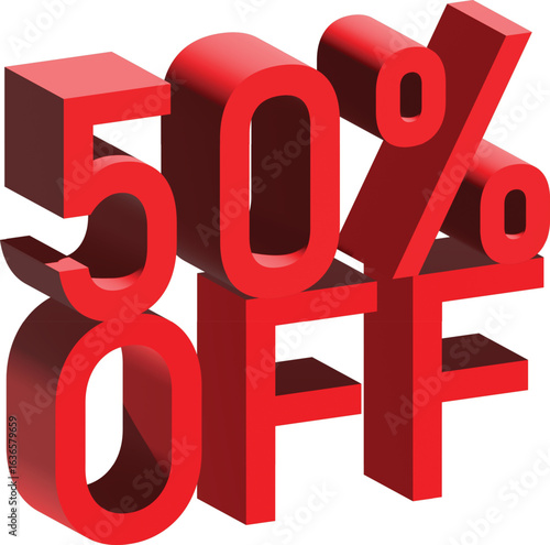 3D Red fifty percent off sign with vector 