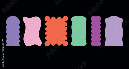 Bright, abstract Y2K frames with wavy borders.