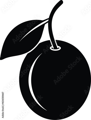 Black sapodilla fruit silhouette with stem